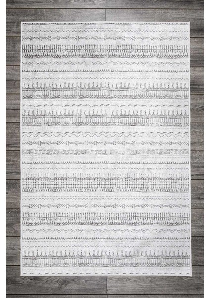 Iskandinav Desenli Beyaz Gri Yıkanabilir Kaymaz Taban Kadife Yolluk Halı