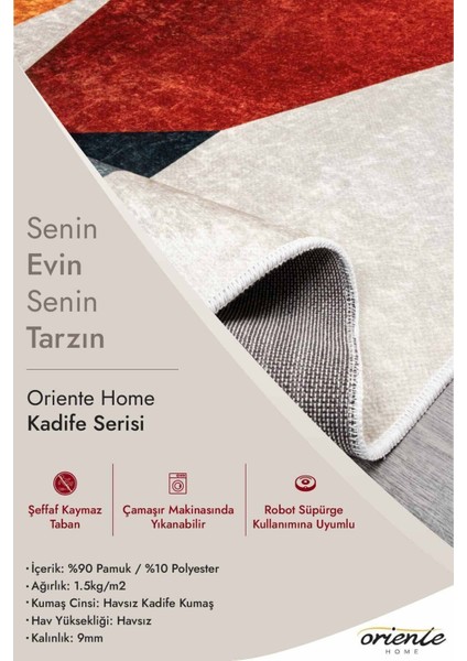 Iskandinav Desenli Beyaz Gri Yıkanabilir Kaymaz Taban Kadife Yolluk Halı