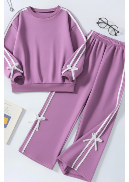 Kız Çocuk Çift Şerit Kurdele Eşofman Takımı 4-16 Yaş 12204