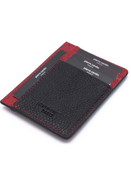 Siyah/kırmızı Unisex Deri Kredi Kartlık 0323S2K