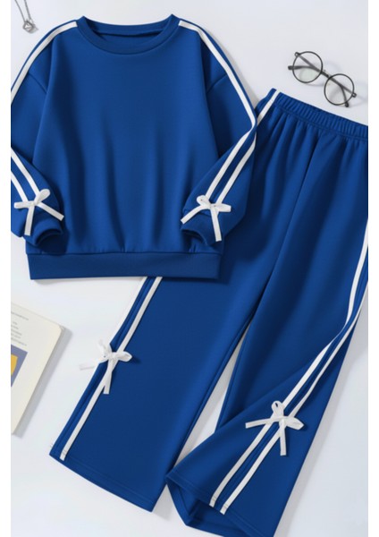 Kız Çocuk Çift Şerit Kurdele Eşofman Takımı 4-16 Yaş 12203