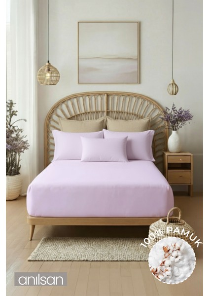 Düz Lila Çift Kişilik Ranforce Çarşaf Seti %100 Pamuk (Çarşaf+Yastık Kılıfı)