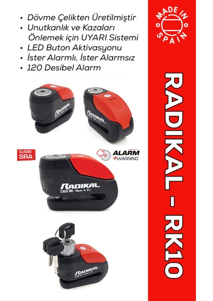 RK10 Dövme Çelik Onaylı Motosiklet Disk Kilit Alarmı 120DB Güçlendirilmiş Su Geçirmez Kilit