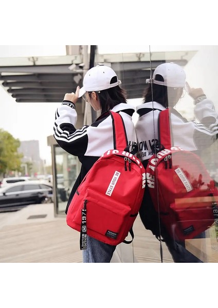 Moda Naylon Sırt Çantası Tiki Tarzı Öğrenciler Okul Gündelik Düz Renkli Büyük Çanta Okul Çantası Kitap Çantası Genç Travelcolor: Black-Red (Yurt Dışından)