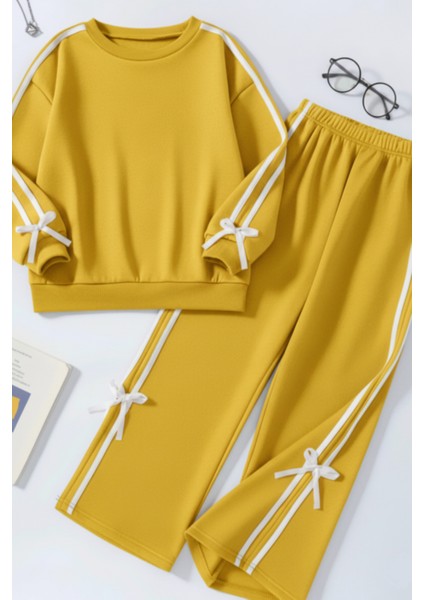 Kız Çocuk Çift Şerit Kurdele Eşofman Takımı 4-16 Yaş 12202