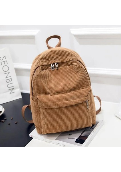 Saf Renk Kadife Sırt Çantası Moda Kadınlar Okul Sırt Çantası Kadınlar Sırt Çantası Genç Kız Okul Çantaları Kadın Mochila Bagpack Paketi Renk: Khaki/beden: 25X12X34CM (Yurt Dışından)