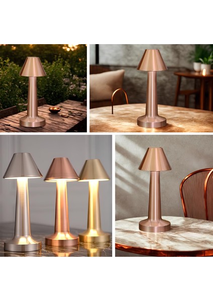 Çatı Model Bronz Renk Şarjlı Dokunmatik 3 Renkli LED Masa Lambası fırsatları