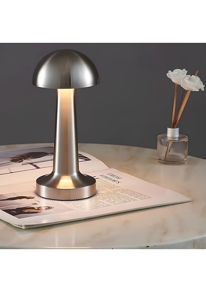 Mantar Model Silver Renk Şarjlı Dokunmatik 3 Renkli LED Masa Lambası modelleri