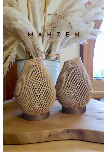 Özel Tasarım Tealight Aydınlatmalı Dekoratif Obje Ikili Set / Gerçek Bambu/meşe Katkılı modelleri