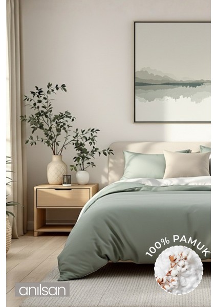 Düz Mint Yeşili Tek Kişilik Lastikli Çarşaf Düğmeli Nevresim Takım %100 Pamuk 1 Adet Yastık Kılıf, indirimleri