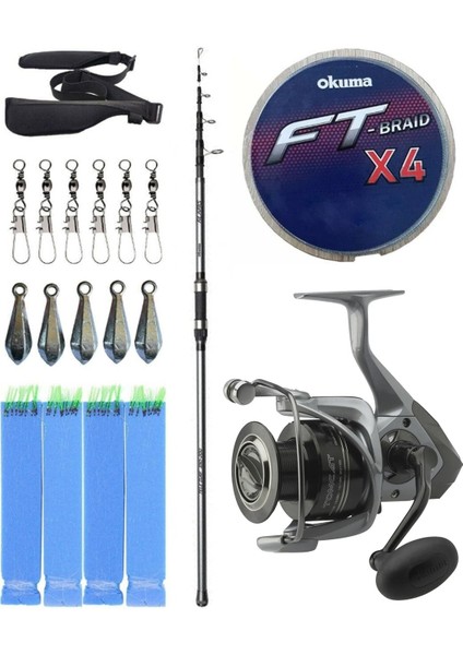 Hazır Olta Seti Okuma Alaris Light Tele Surf 420CM 100-250GR Surf Kamışı &okuma Tomcat TMC-8000 Olta Makinesi