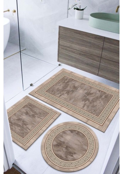 Yumuşak Kaymaz Tabanlı Leke Tutmaz Yıkanabilir Banyo Seti, Kahverengi