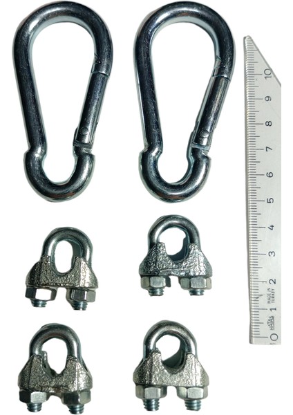 4 Adet A Tipi 8 mm Çelik Halat Kelepçesi + 2 Adet 8 cm Çelik Karabina Seti fiyatları