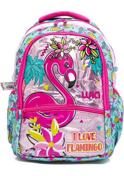 3 Bölmeli Palm Flamingo Çanta Seti Turkuaz Okul Çantası Termoslu Beslenme Çantası Kalemlik