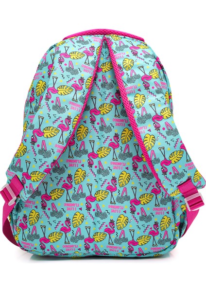 3 Bölmeli Palm Flamingo Çanta Seti Turkuaz Okul Çantası Termoslu Beslenme Çantası Kalemlik