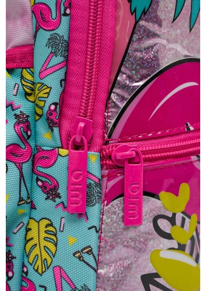 3 Bölmeli Palm Flamingo Çanta Seti Turkuaz Okul Çantası Termoslu Beslenme Çantası Kalemlik