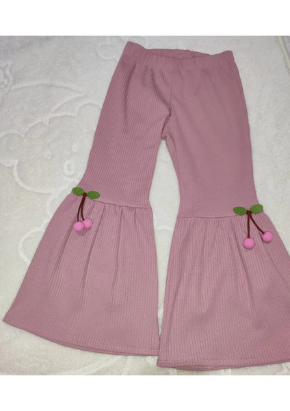 1-2-3-4 Yaş Kiraz Baskılı Tişört Ispanyol Paçalı Likralı 2li Kız Çocuk Takımı Gül Kurusu modelleri