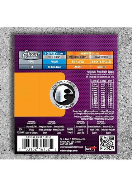 16152 Phosphot Bronze Nanoweb 12 Telli Akustik Gitar Teli (10-47) fiyatları