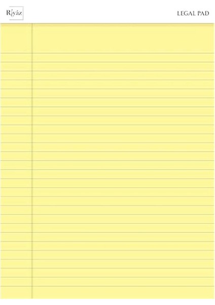 Letter Boyut (216 x 297MM), Sarı Renkli Legal Pad, Notluk, Notepad, Defter, 50 Yaprak, Geniş Satır
