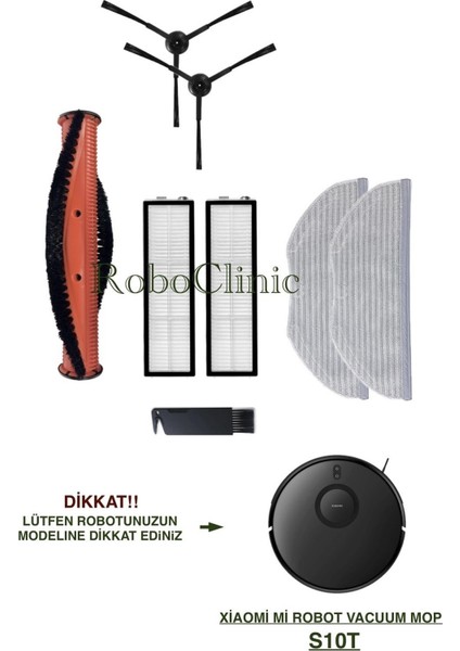Xiaomi Mi Robot Vacuum S10T Robot Süpürge Uyumlu Yedek Ana Fırça, Yan Fırça, Hepa Filtre, Mop - 8 Parça
