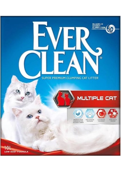 Multiple Cat Ekstra Güçlü Topaklanan Kedi Kumu, Eşsiz Aktif Karbon Teknolojisi, 10 L