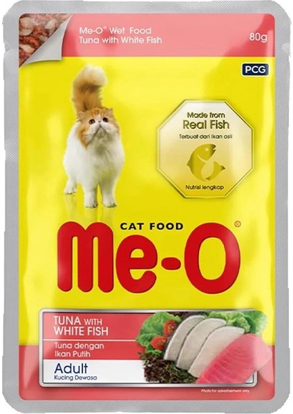 Me-O Adult Jöle Içerisinde Ton Balık ve Beyaz Balıklı Yetişkin Kedi Konservesi 80 gr