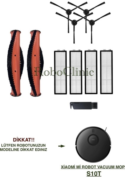 Xiaomi Mi Robot Vacuum S10T Robot Süpürge Uyumlu Yedek Ana Fırça, Yan Fırça, Hepa Filtre - 11 Parça