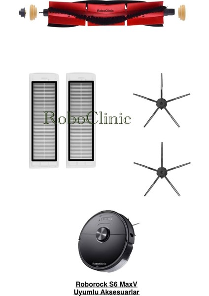 Roborock S6 Maxv Yedek Ana Fırça, Yan Fırça, Hepa Filtre - 5 Parça