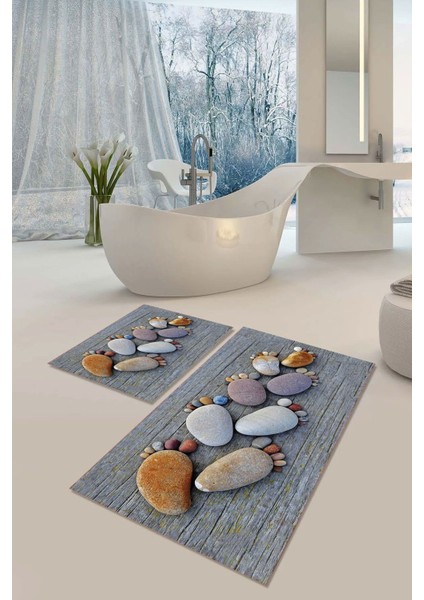 Kaymaz Tabanlı Yıkanabilir Toz ve Leke Tutmayan Banyo Paspas Seti (2'li)