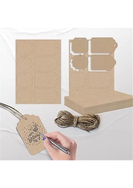 Kraft Paketleme Etiketleri - 104 Adet Kraft Etiket Jut Iple Birlikte - Farklı Formlarda 4