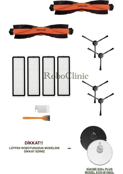 Xiaomi Robot Vacuum S20+ / S20 Plus Robot Süpürge Uyumlu Yedek Fırça, Hepa Filtre - 12 Parça