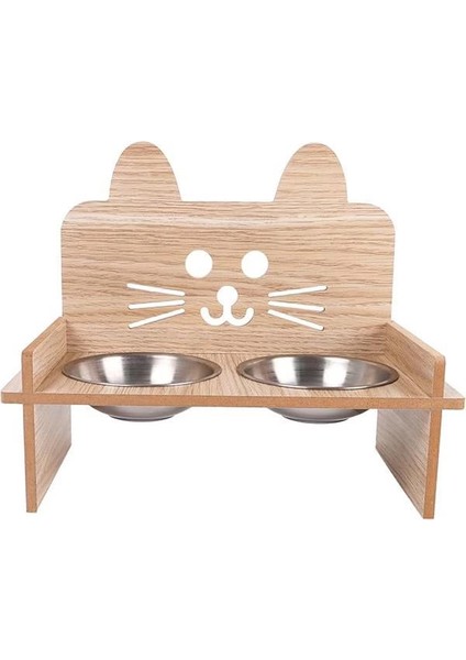Mama Kabı, Ahşap ve Metal Çift Hazneli Kedi Mama ve Su Kabı, Köpek Mama Kabı
