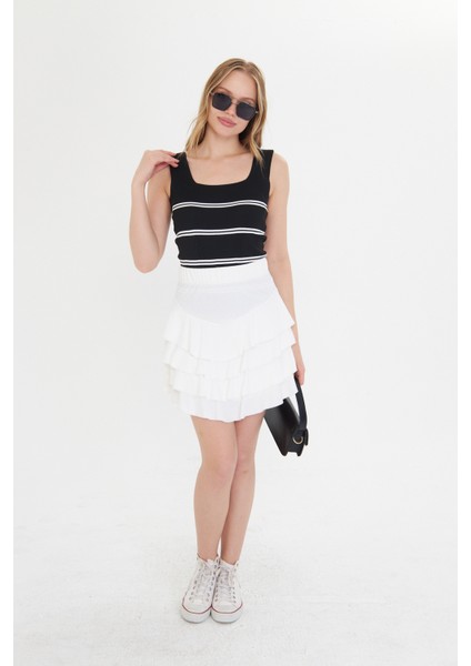 Kadın Kolsuz Kalın Askılı Ince Yazlık Kare Yaka Çizgili Triko Atlet fiyatları