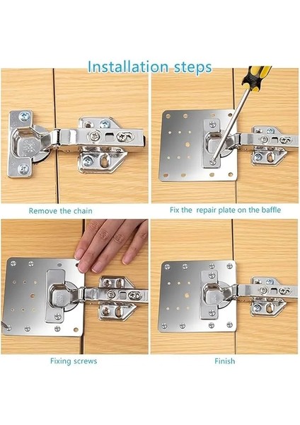 Paslanmaz Çelik Menteşe Onarım Plakası, 9x9 cm Paslanmaz Çelik Mobilya Dolap Menteşe Plakası Kare