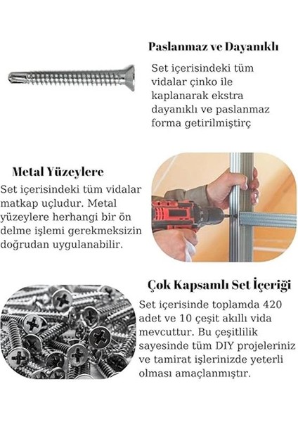 420'LI Akıllı Havşa Başlı Vida Seti–10 Çeşit Matkap Uçlu –takım fiyatları
