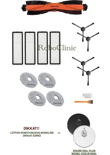 Xiaomi Robot Vacuum S20+ / S20 Plus Robot Süpürge Uyumlu Yedek Fırça, Hepa Filtre, Mop - 15 Parça