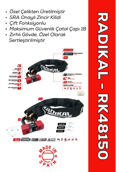 RK48150 Sra Onaylı Çift Fonksiyonlu Özel Çelik Zincir Kilit
