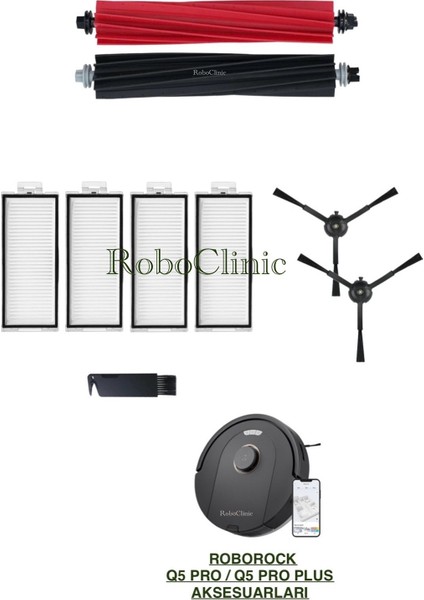 Roborock Q5 Pro / Q5 Pro Plus Yedek Ana Fırça, Yan Fırça, Hepa Filtre - 9 Parça