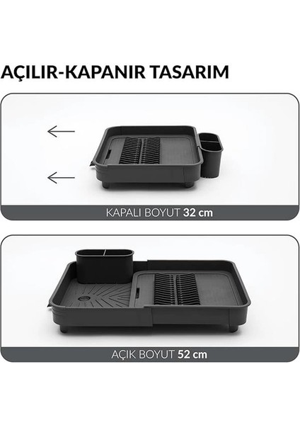 Açılır Kapanır Bulaşıklık Tabaklık, 40.4 x 32 x 8.6 Cm, Plastik, Antrasit fırsatları