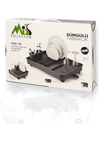 Açılır Kapanır Bulaşıklık Tabaklık, 40.4 x 32 x 8.6 Cm, Plastik, Antrasit