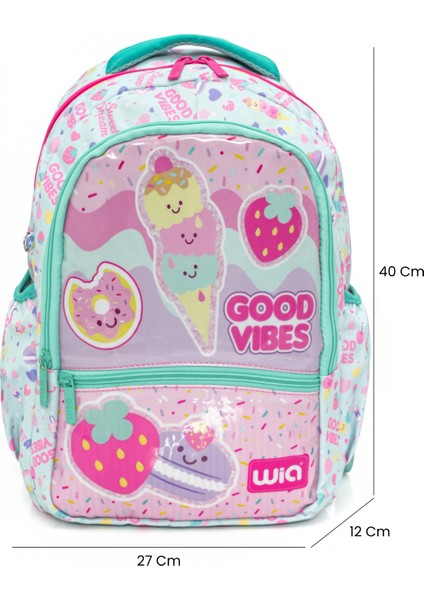 Pembe Dondurma Desenli Kız Çocuk Okul Çanta Seti (3 Parça)