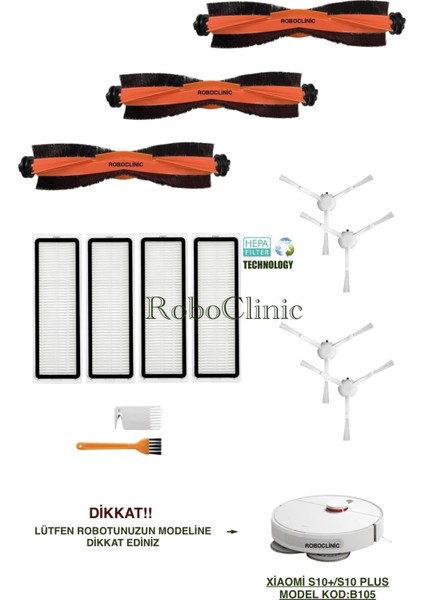 Xiaomi Robot Vacuum S10+ / S10 Plus Robot Süpürge Uyumlu Yedek Fırça, Hepa Filtre - 13 Parça