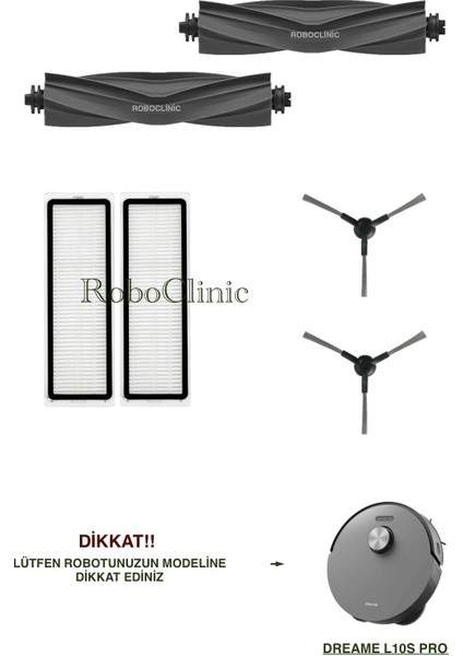 Dreame L10S Pro Yedek Ana Fırça, Yan Fırça, Hepa Filtre - 6 Parça