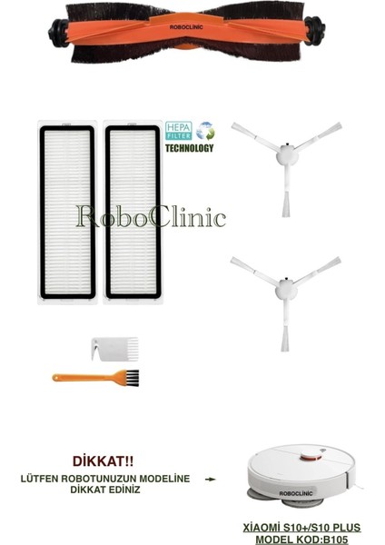 Xiaomi Robot Vacuum S10+ / S10 Plus Robot Süpürge Uyumlu Yedek Fırça, Hepa Filtre - 7 Parça