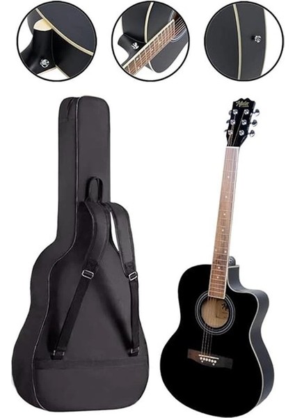 XC-200BK Kesik Kasa Siyah Akustik Gitar 4/4 Yetişkin Üst Segment (Gigbag Çanta Tuner Capo Askı modelleri
