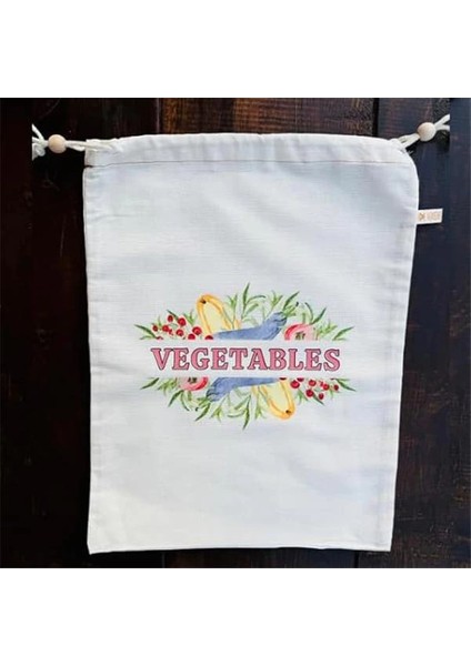 Baskılı Çok Amaçlı Bez Kese Kumaş KESE%100 Ham Pamuk (Vegetables, 30X40 Cm)