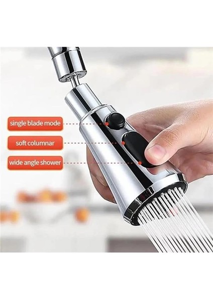 Krom 3 Fonksiyonlu Mutfak Lavabo Başlığı, 720 Derece Döner, Su Tasarruflu, Şık ve Dayanıklı indirimleri