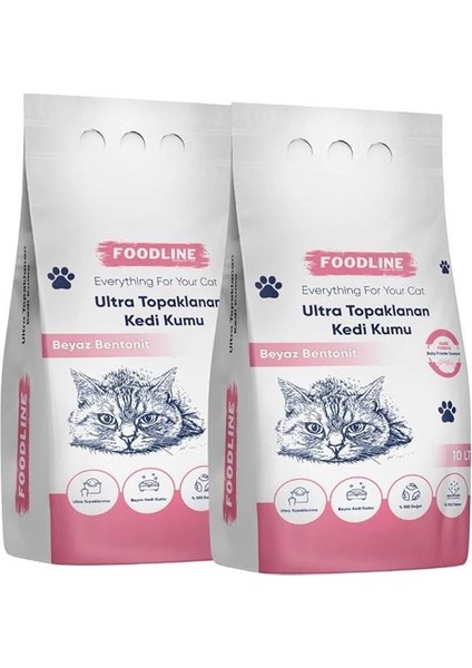 Bebek Pudrası Kokulu Ince Taneli Bentonit Topaklanan Kedi Kumu 10 Lt x 2 Adet