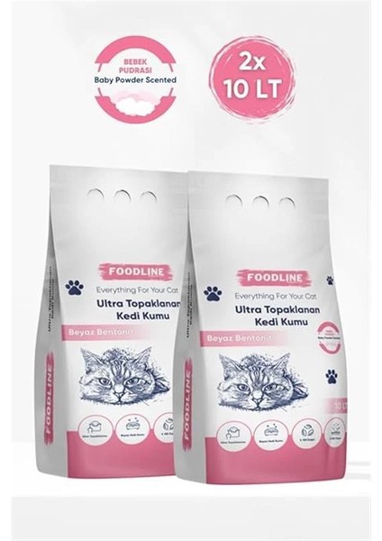 Bebek Pudrası Kokulu Ince Taneli Bentonit Topaklanan Kedi Kumu 10 Lt x 2 Adet fiyatları