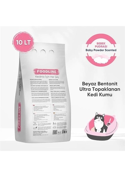 Bebek Pudrası Kokulu Ince Taneli Bentonit Topaklanan Kedi Kumu 10 Lt x 2 Adet indirimleri
